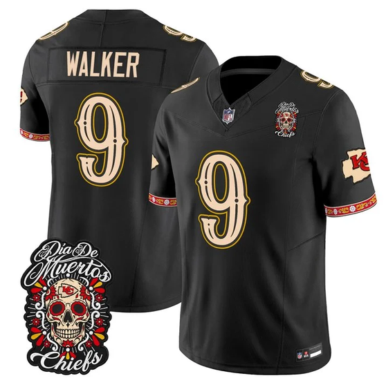 Men's Kansas City Chiefs #9 Kenneth Walker III Black F.U.S.E. Día de los Muertos Vapor Limited Stitched Football Jersey